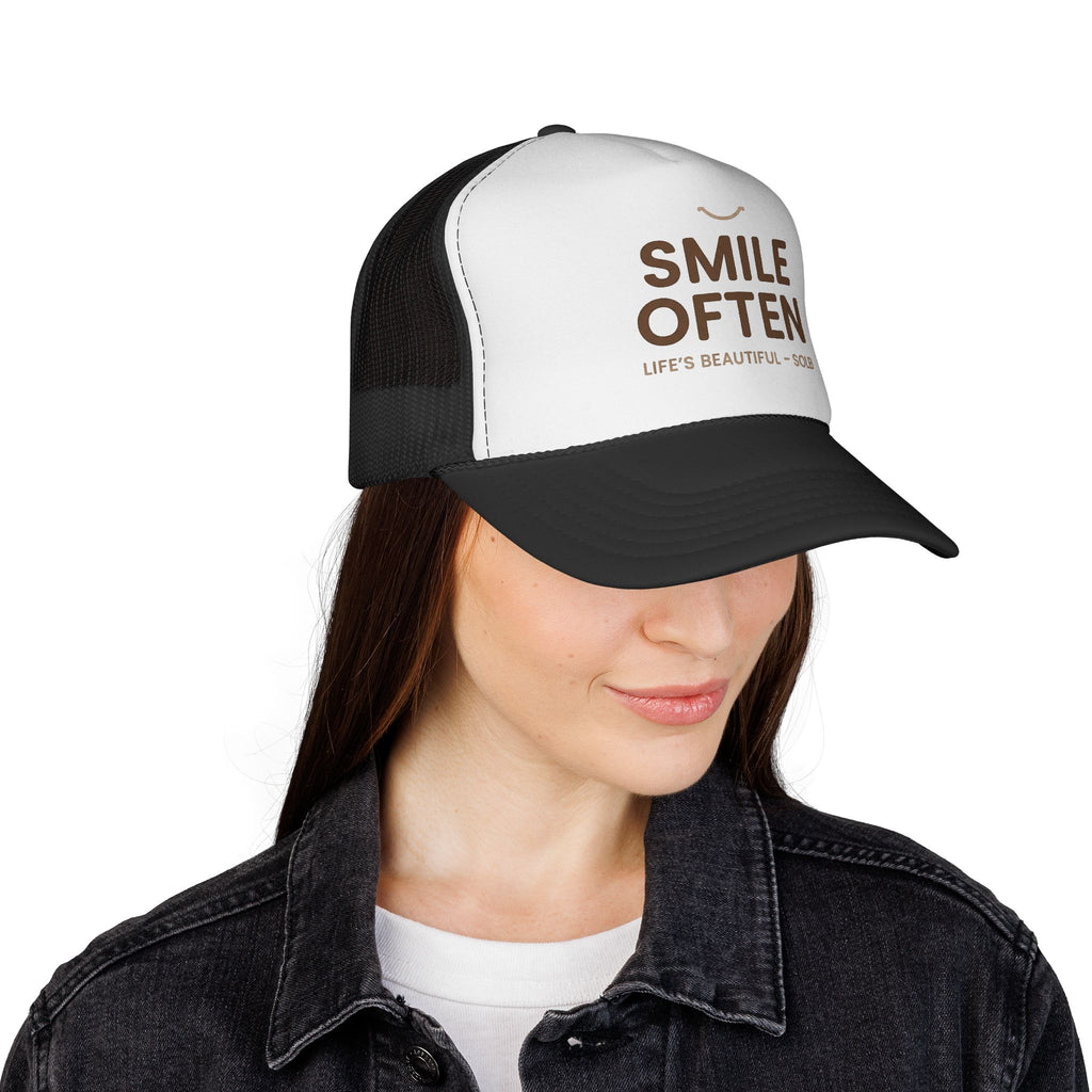 Smile Often Trucker Cap — "Smile Often, Life's Beautiful" Casual Mesh Baseball Hat